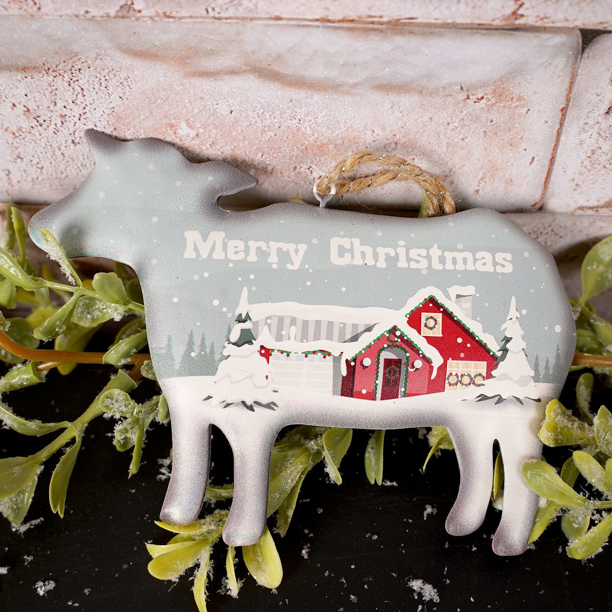 Tin Snow Scene Animal Ornament