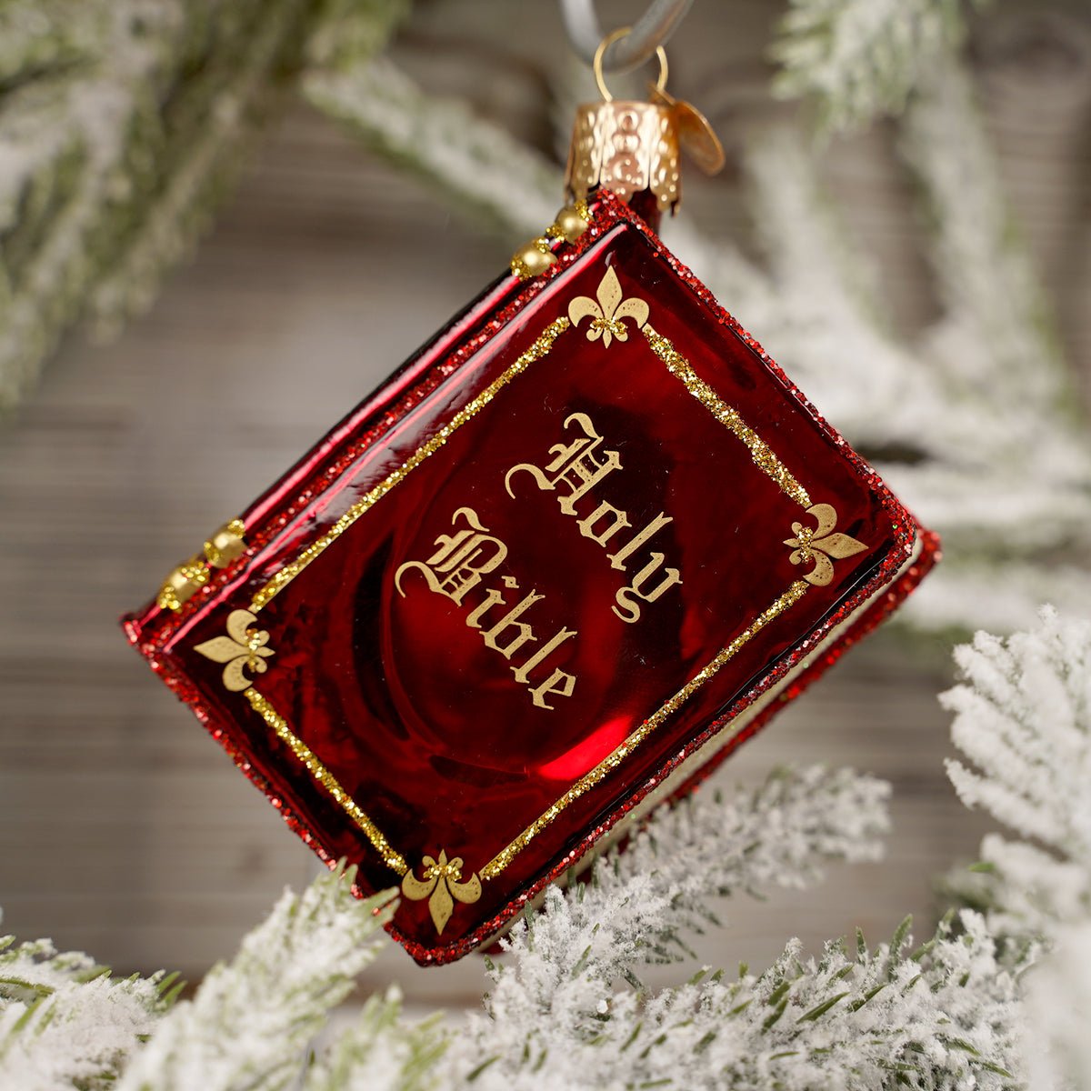 Red Glass Holy Bible Christmas Ornament