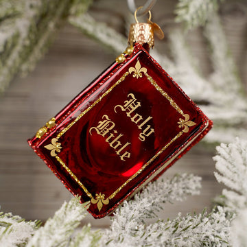 Red Glass Holy Bible Christmas Ornament