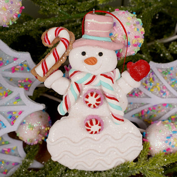Pink Dough Snowman Christmas Ornament