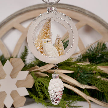 Glass Owl With Tree Christmas Ornament