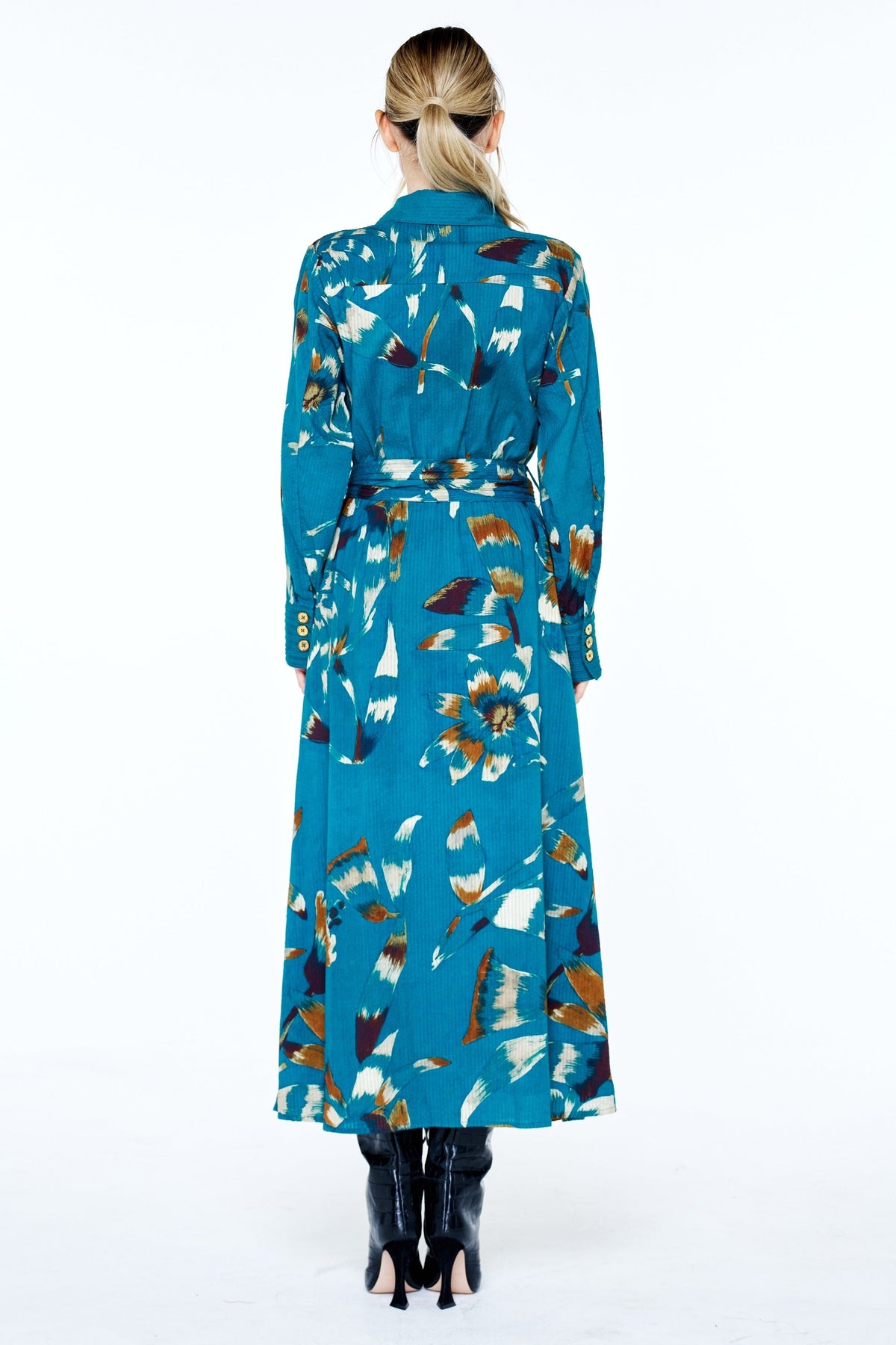 POLYNA PRINTED SEERSUCKER MAXI SHIRT DRESS