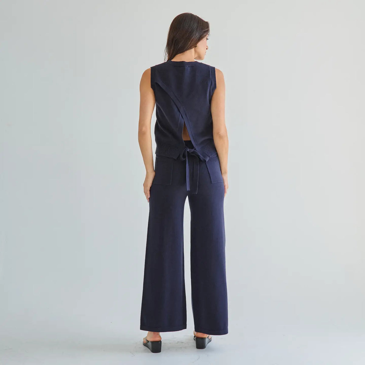 OPEN BACK DETAILED SWEATER TOP & PANTS SET