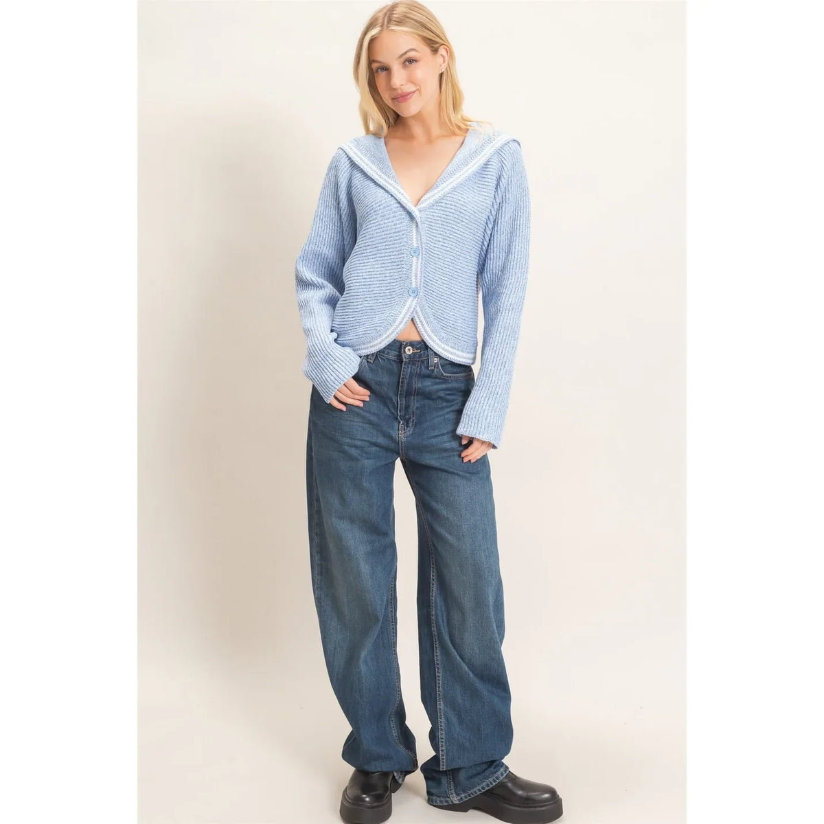 RIBBED BUTTON-UP CARDIGAN