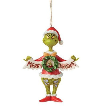 Grinch Holding Banner Ornament