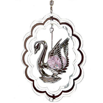 Swan Oval Silver Christmas Ornament