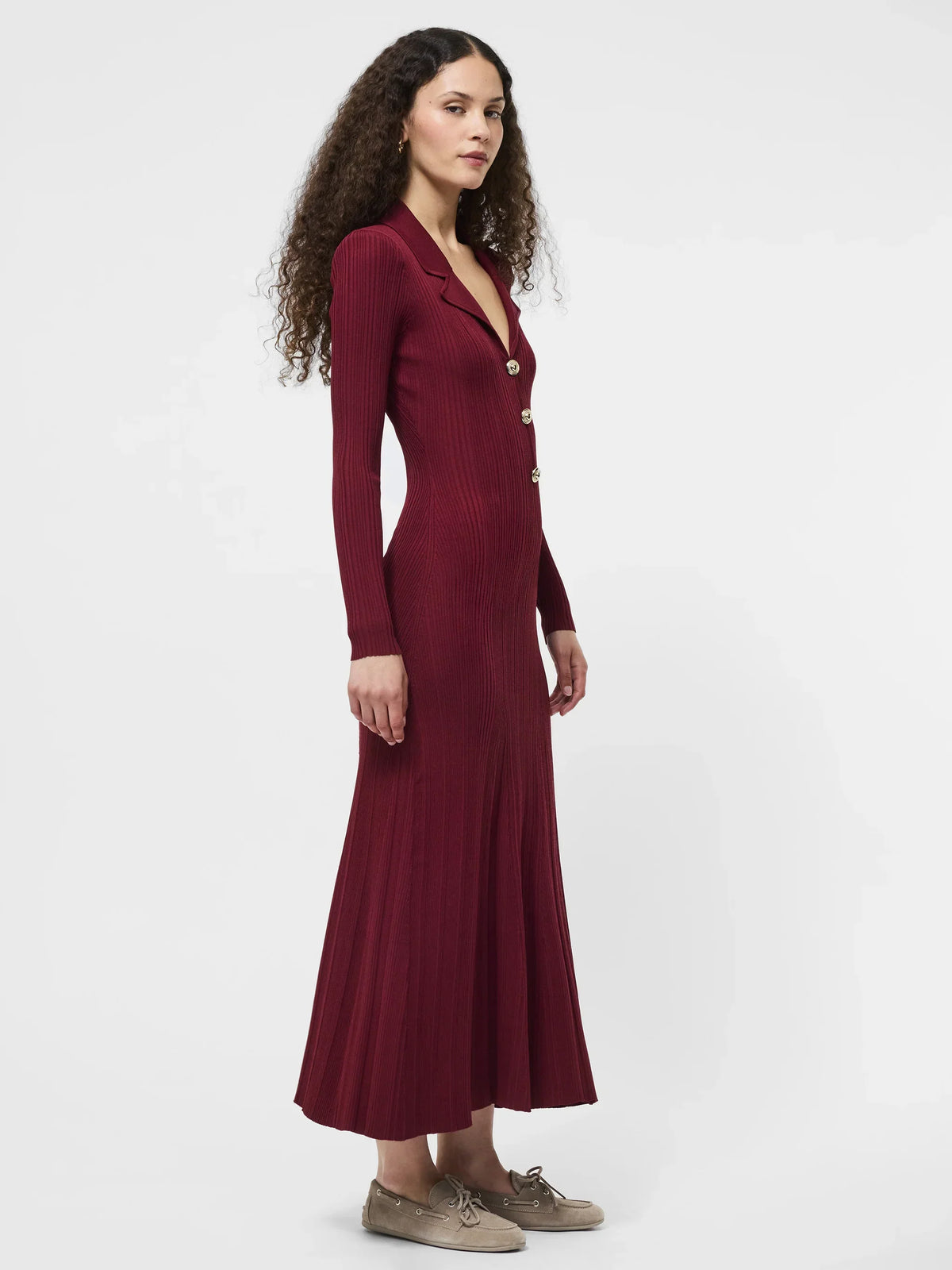 CRINKLE KNIT LONG SLEEVE MAXI DRESS