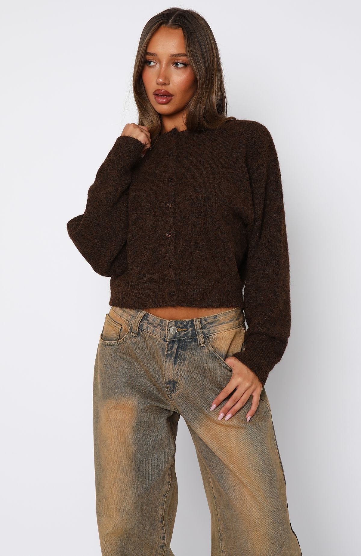 Warm Whispers Knit Cardigan Chocolate