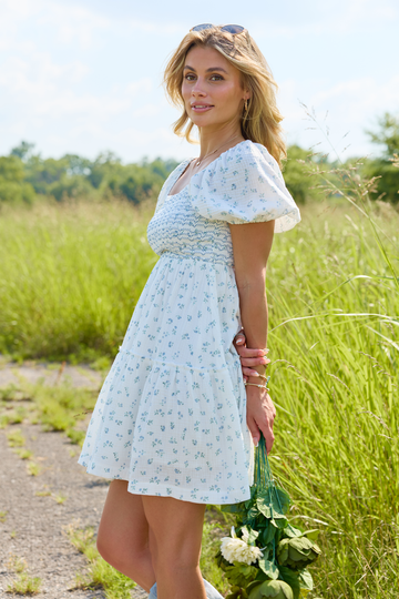 Willa White Floral Smocked Mini Dress