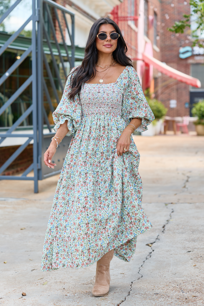 Thalia Multi Foral Smocked Top Maxi Dress