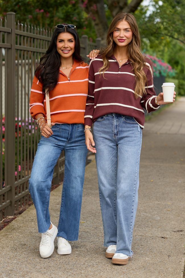 Sunday Stripe Club Rust And Pink Quarter Zip