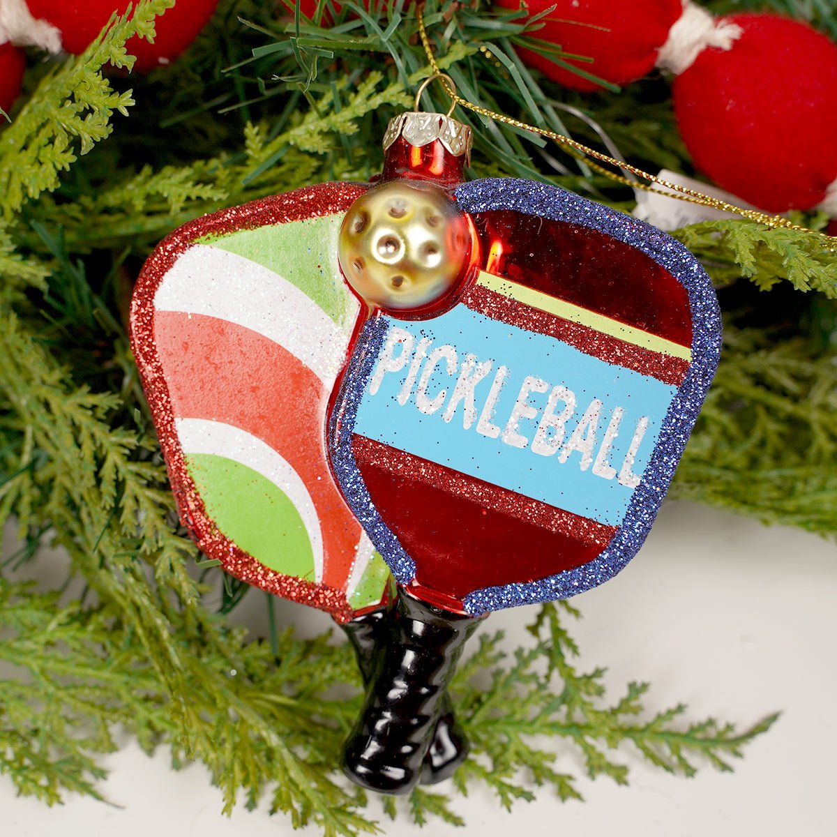 Glass Pickle Ball Ornament