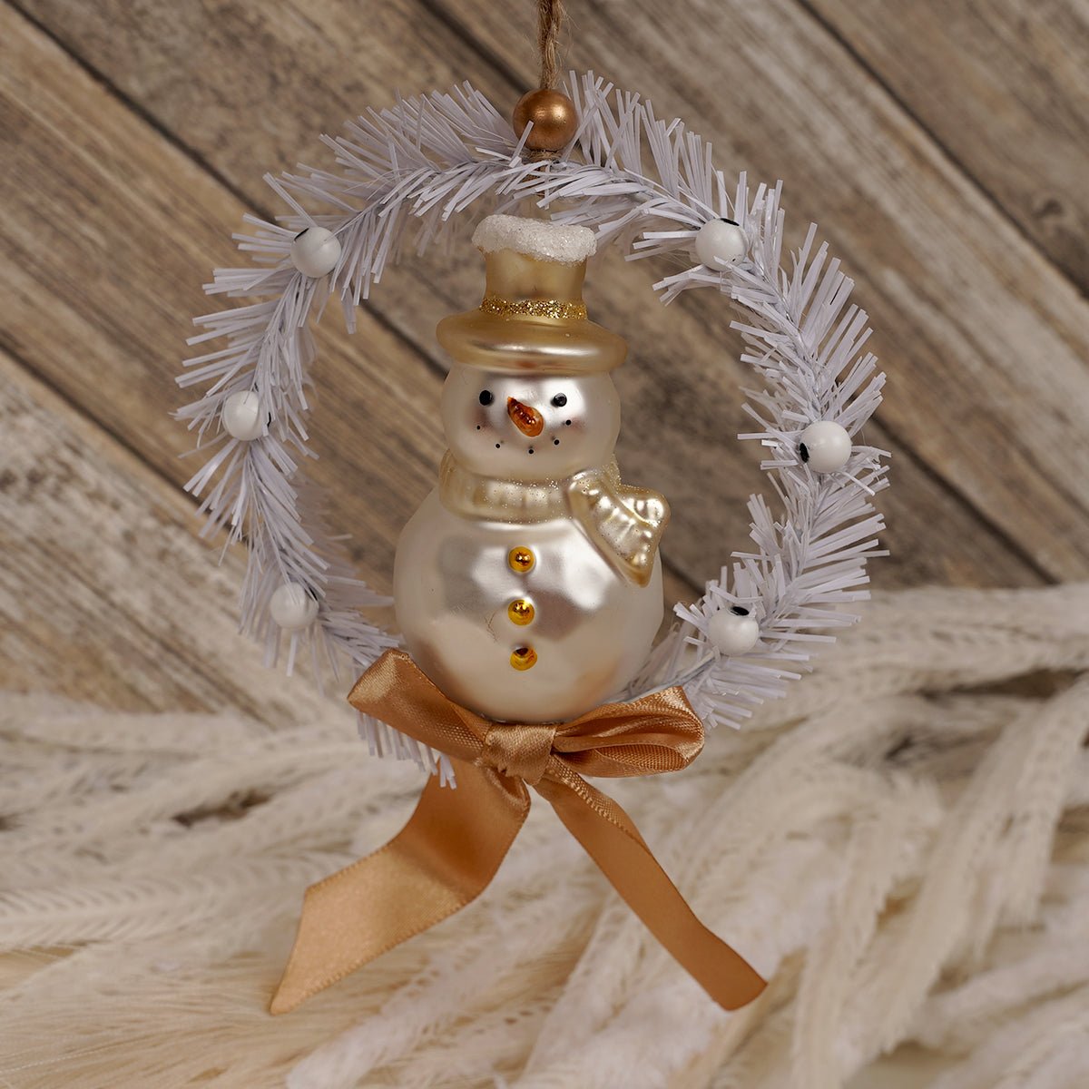 Snowman In White Wreath Ornament