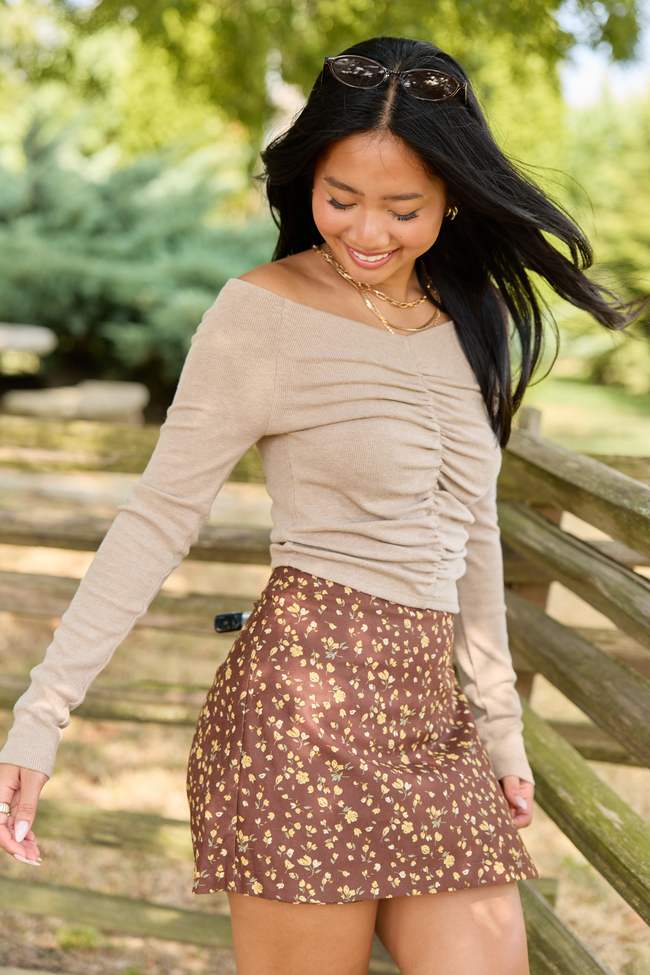 By Any Chance Brown Floral Mini Skort