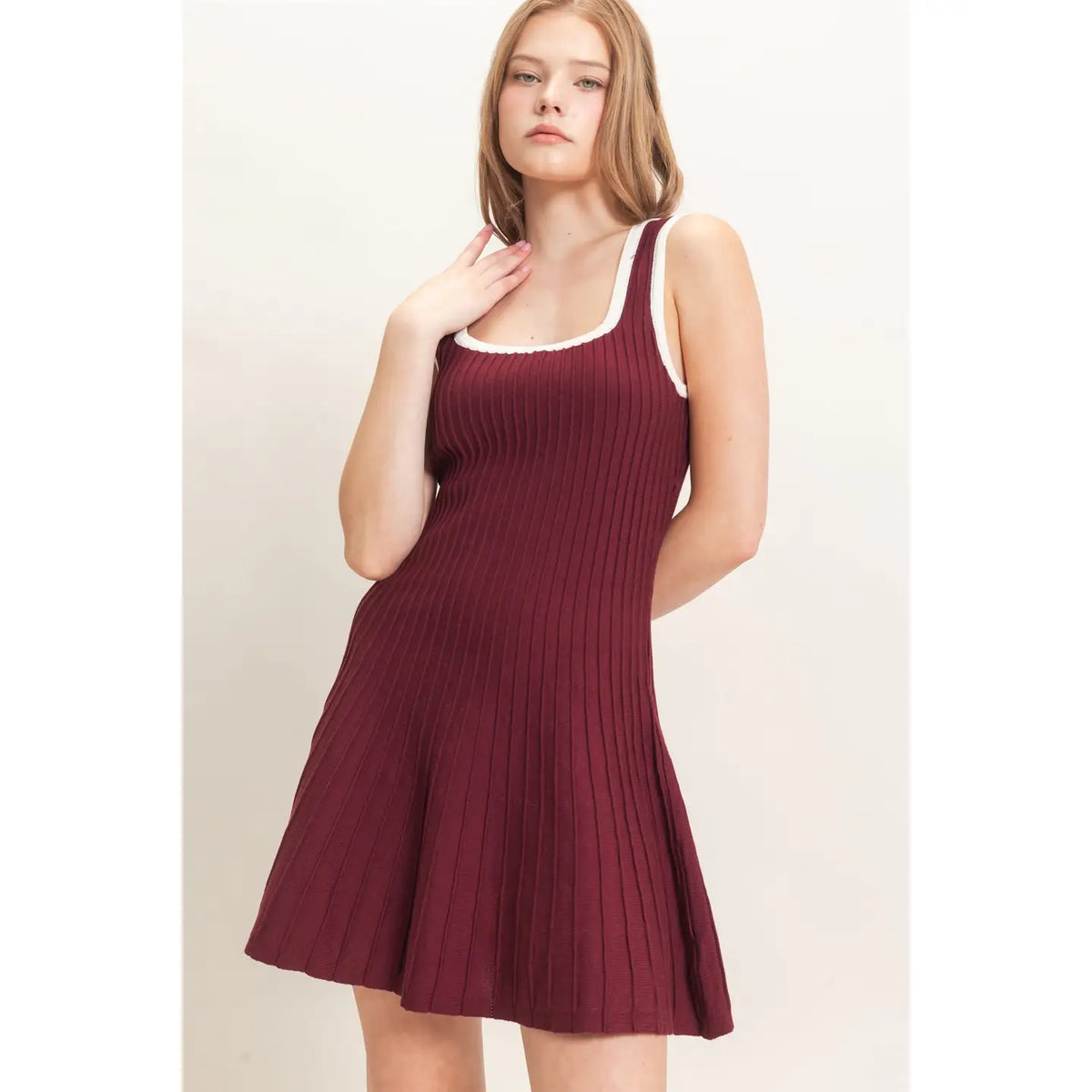 RIBBED SQUARE NECK MINI DRESS