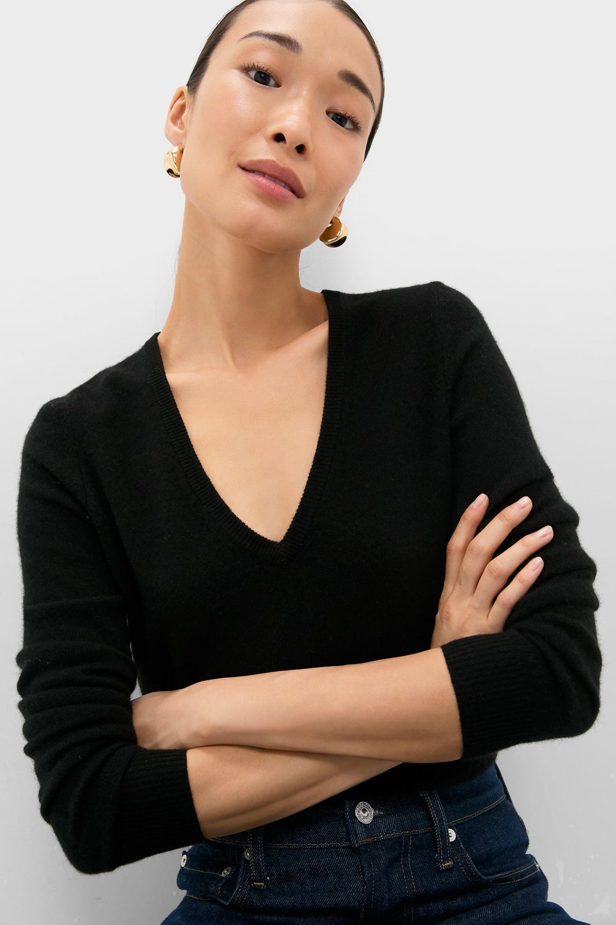 Black Cashmere Katherine V-Neck Sweater