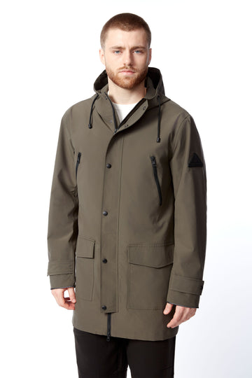 BANKS | MEN'S DRAWSTRING RAINCOAT, DARK OLIVE