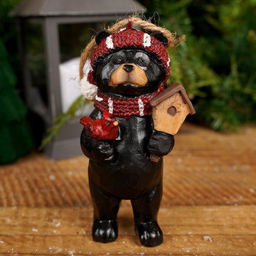 Red Scarf Bear With Birdhouse Ornament
