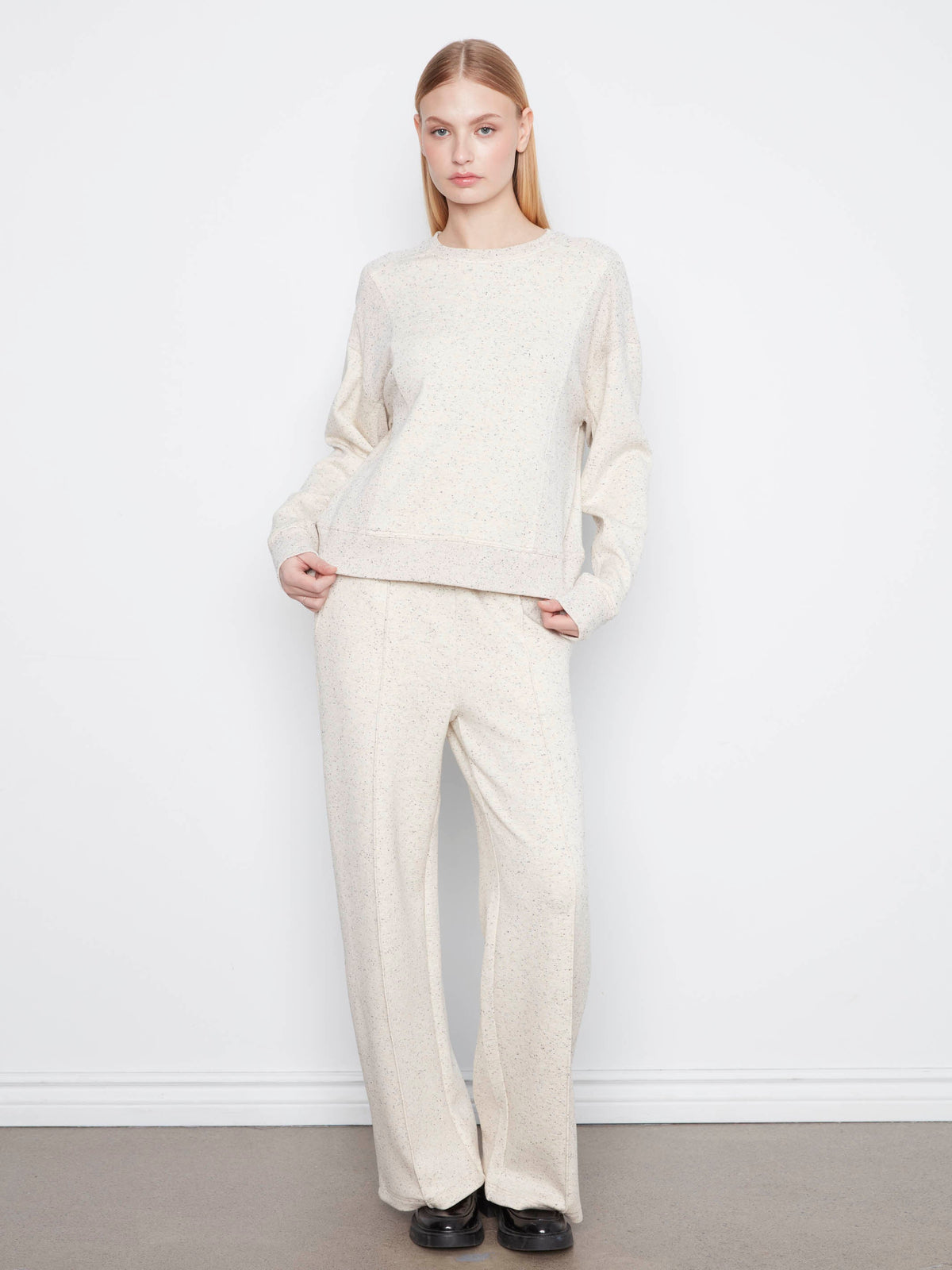 Soft Scuba Wide Leg Jogger Pants - Cookie & Cream