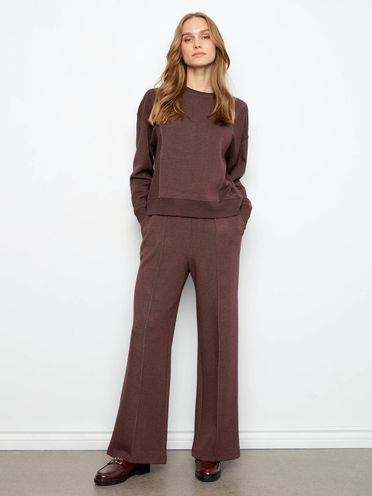 Soft Scuba Wide Leg Jogger Pants - Heather Espresso