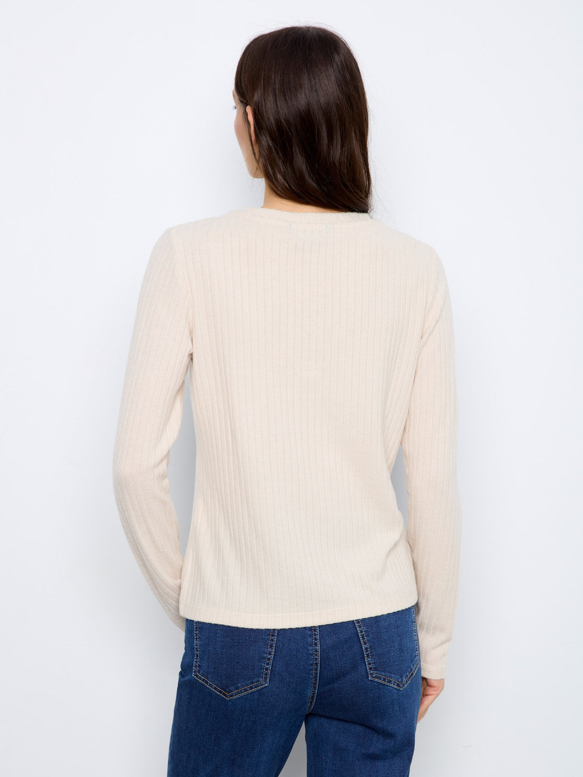 Brushed Ribbed Crew Neck Top - Heather Oat