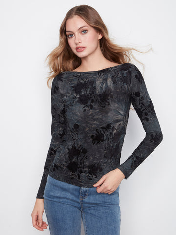 Ruched Boat Neck Top - Midnight