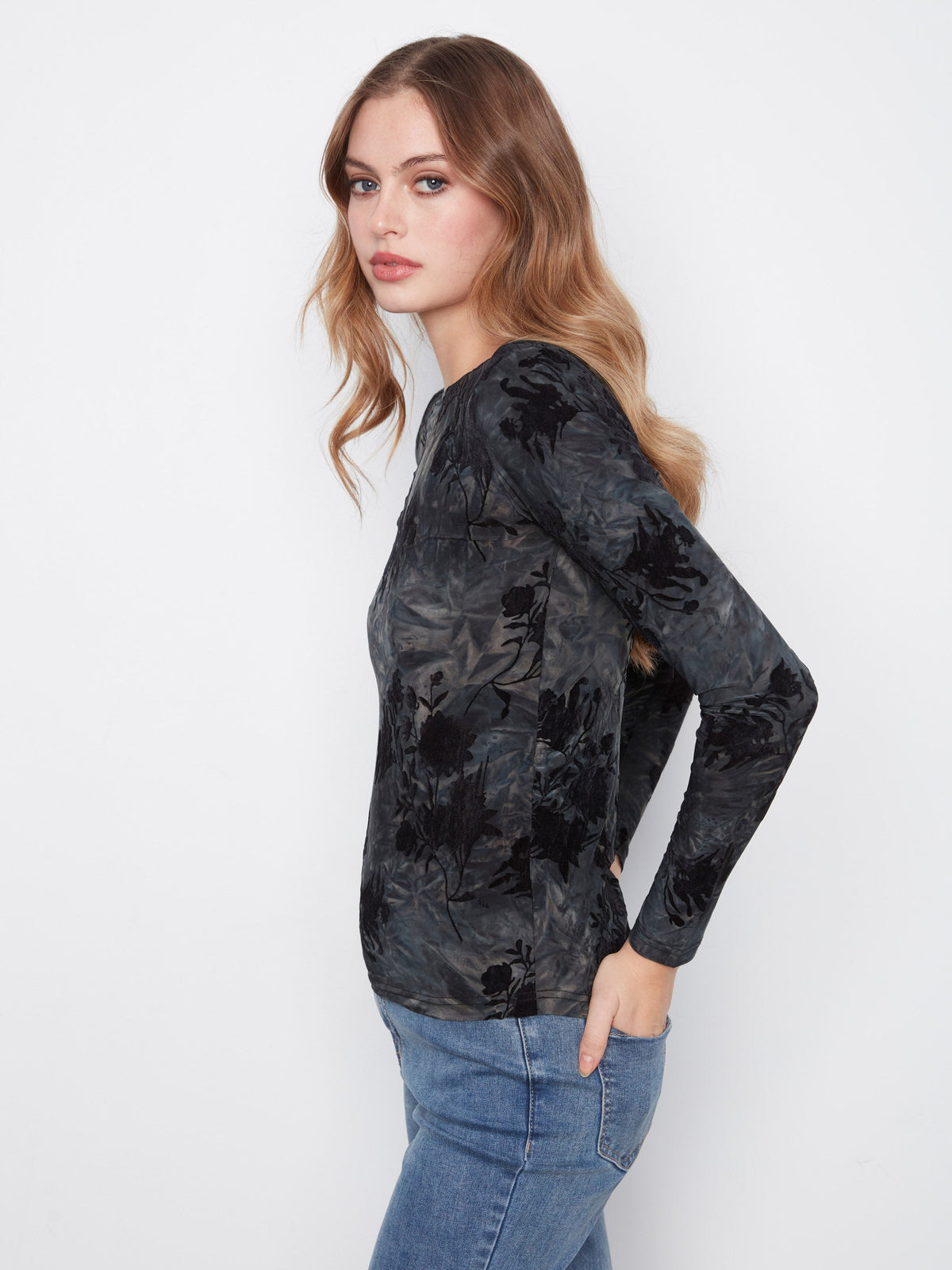 Ruched Boat Neck Top - Midnight