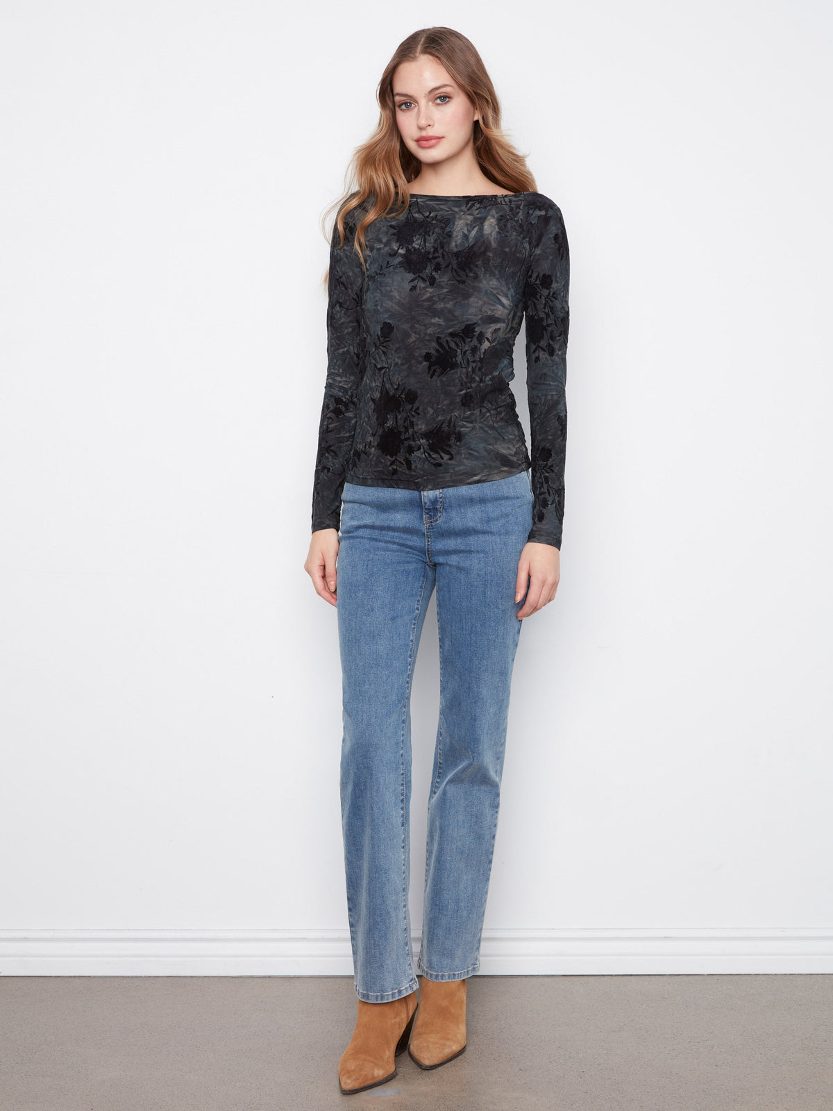 Ruched Boat Neck Top - Midnight