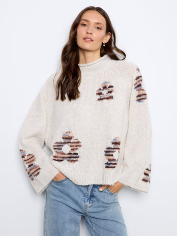 Floral Mock Neck Knit Sweater - Lake Tahoe