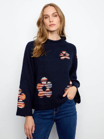 Floral Mock Neck Knit Sweater - California
