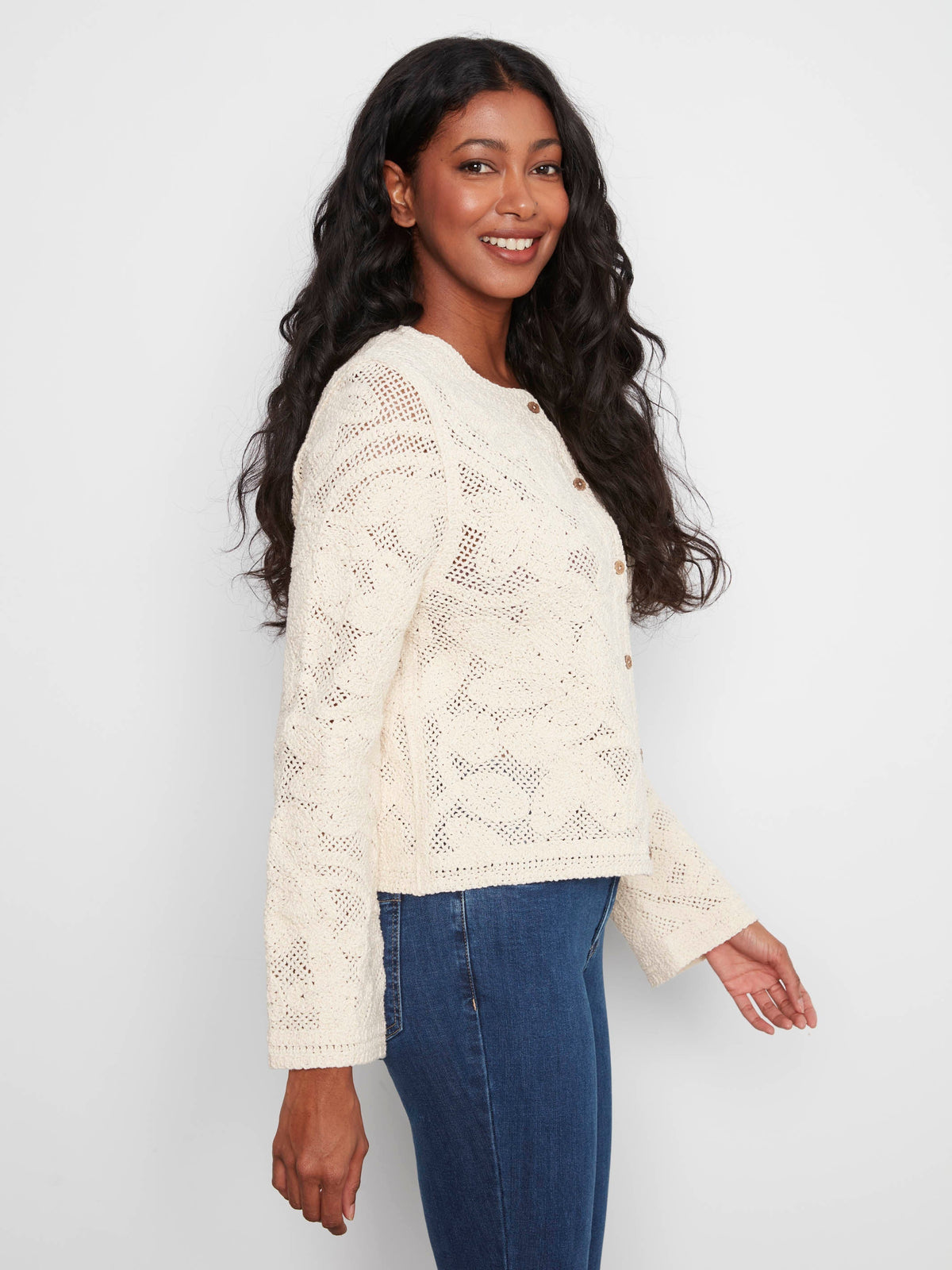 Reversible Cotton Crochet Cardigan - Natural