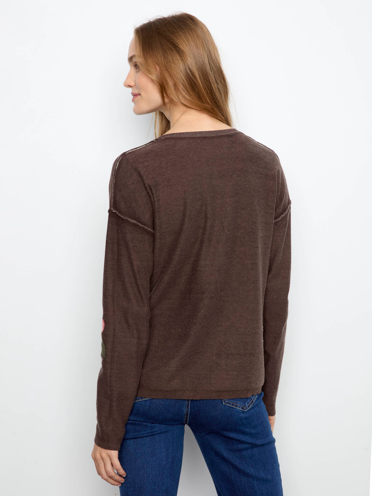 Reversible Floral V-Neck Sweater - Coffee