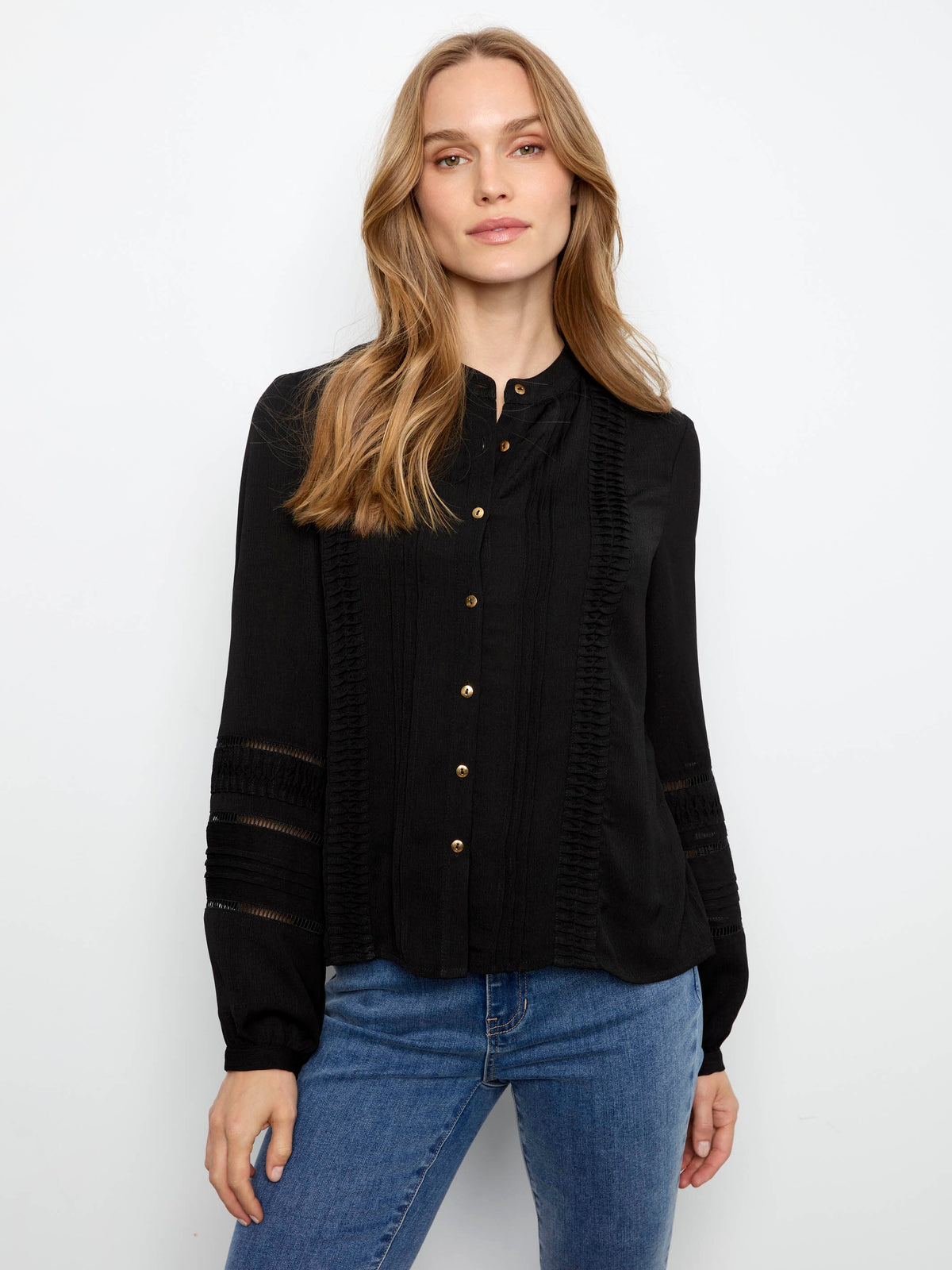 Pleated Crepe Blouse - Black
