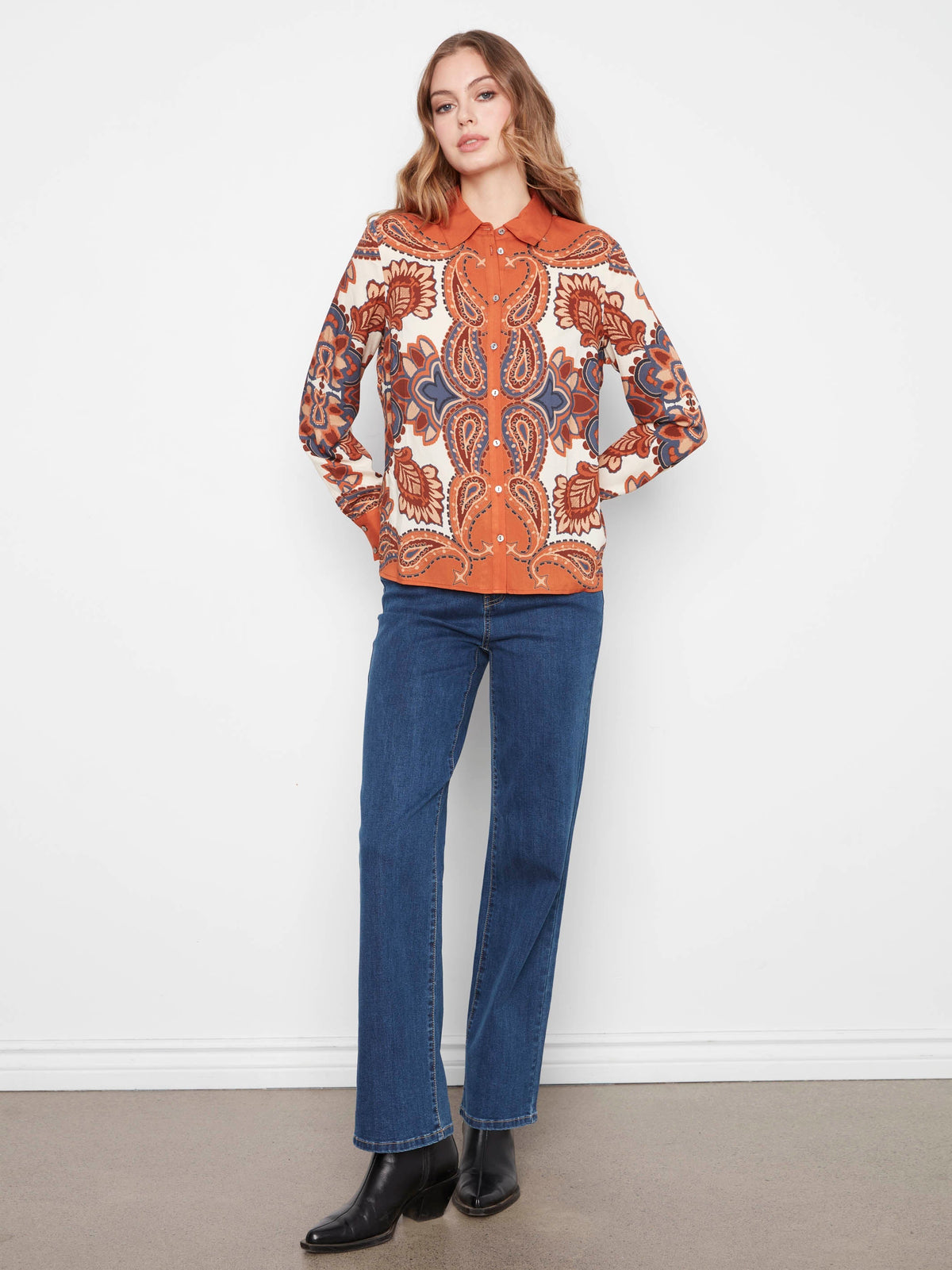 Button-Front Printed Shirt - Boteh
