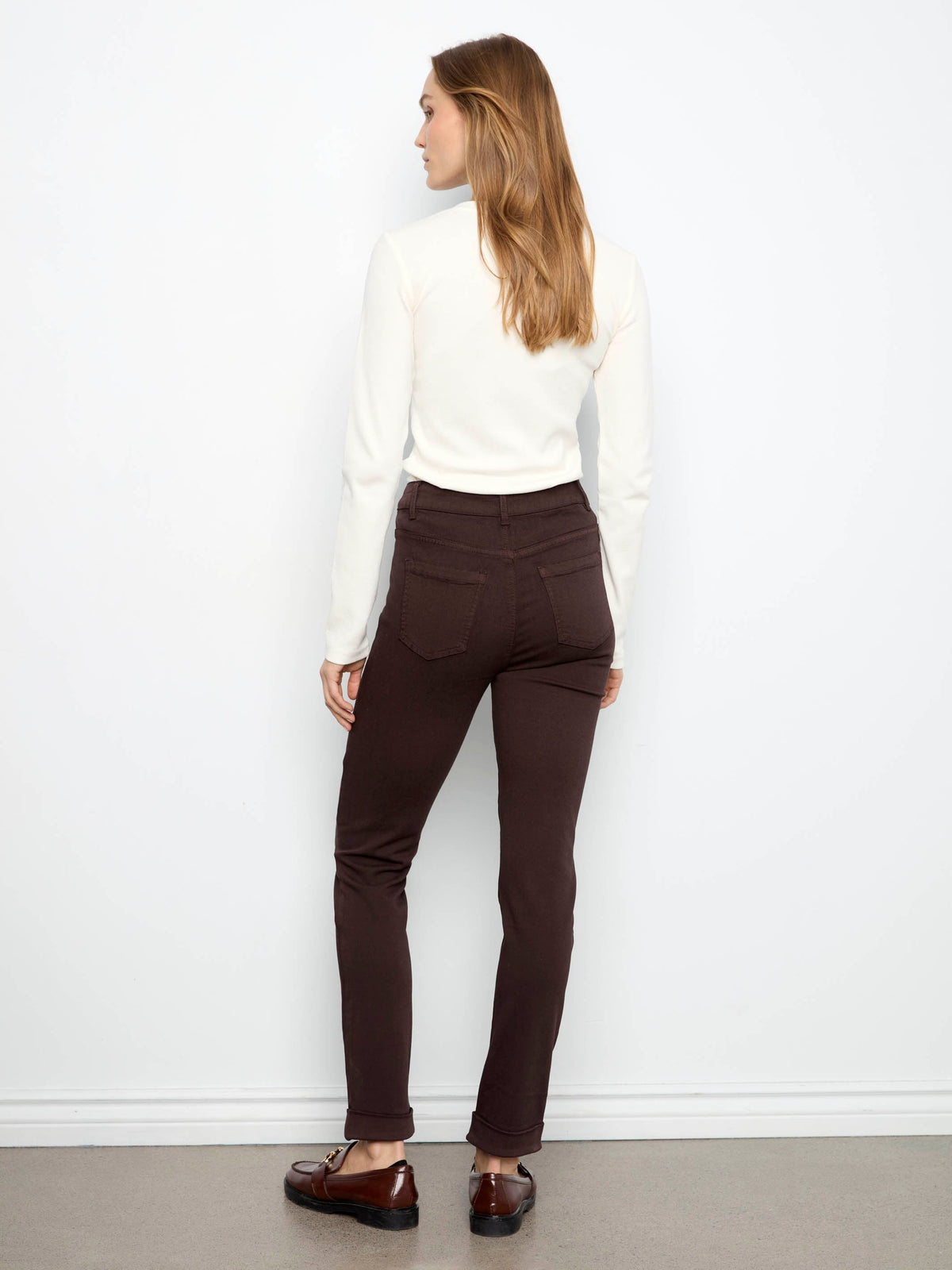 Cuffed Hem Twill Jeans - Coffee