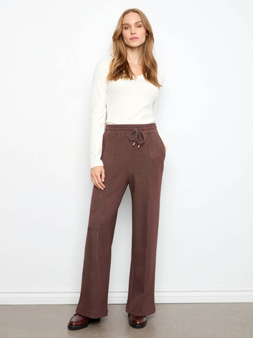 Soft Scuba Wide Leg Jogger Pants - Heather Espresso