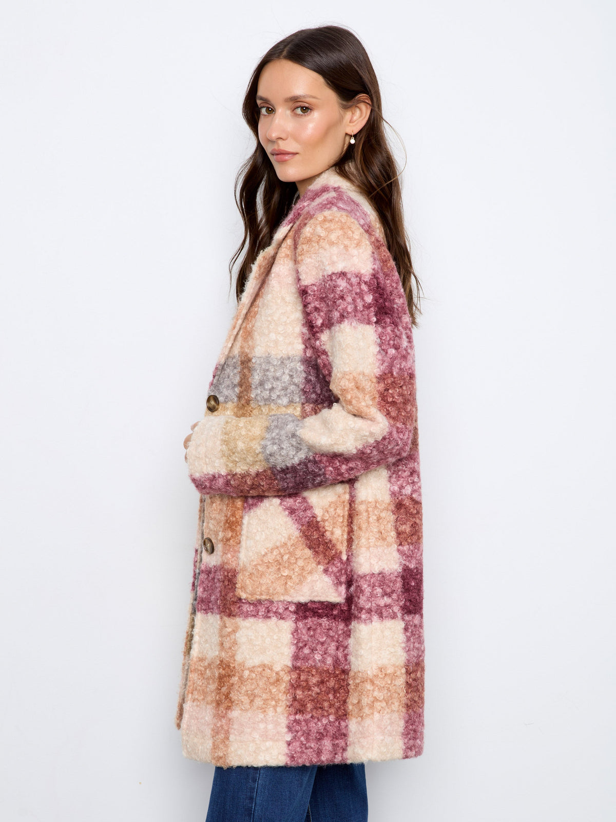 Plaid Bouclé Knit Coat - Ginger