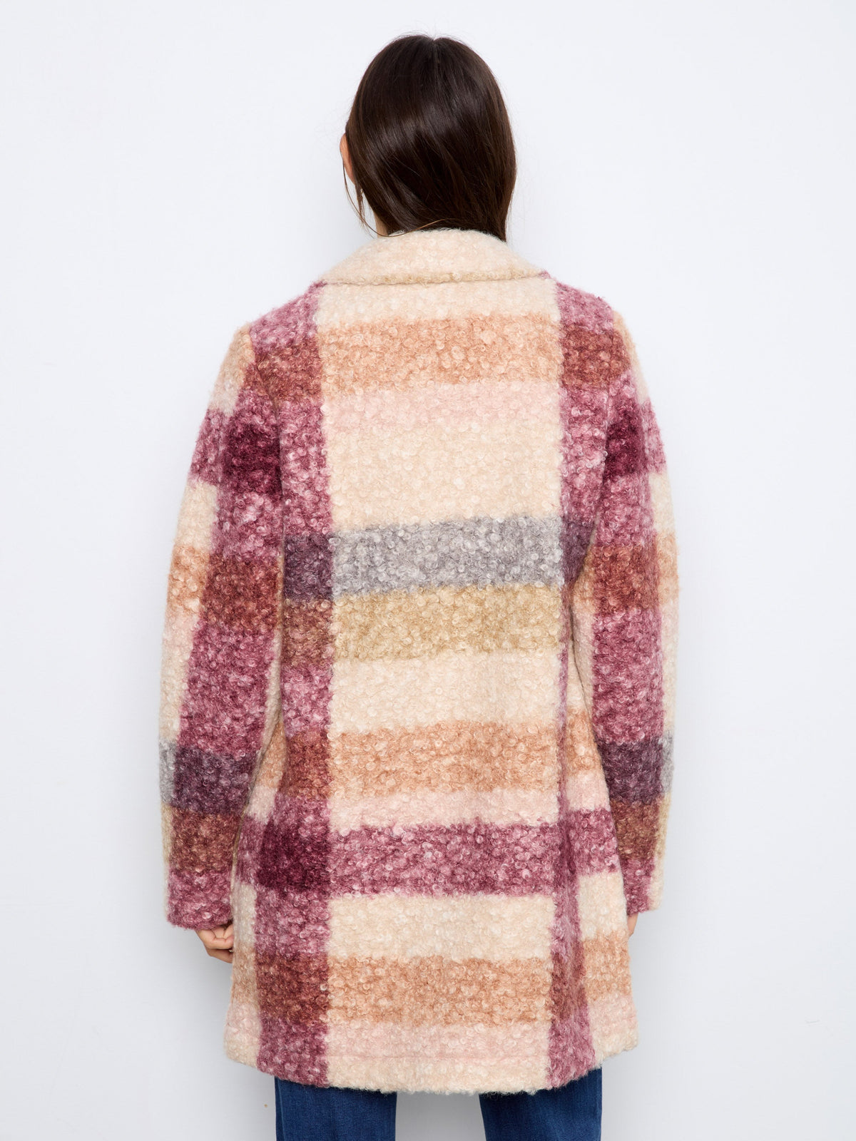 Plaid Bouclé Knit Coat - Ginger