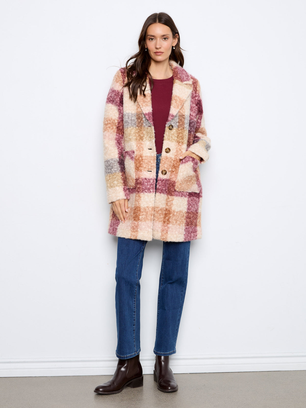 Plaid Bouclé Knit Coat - Ginger