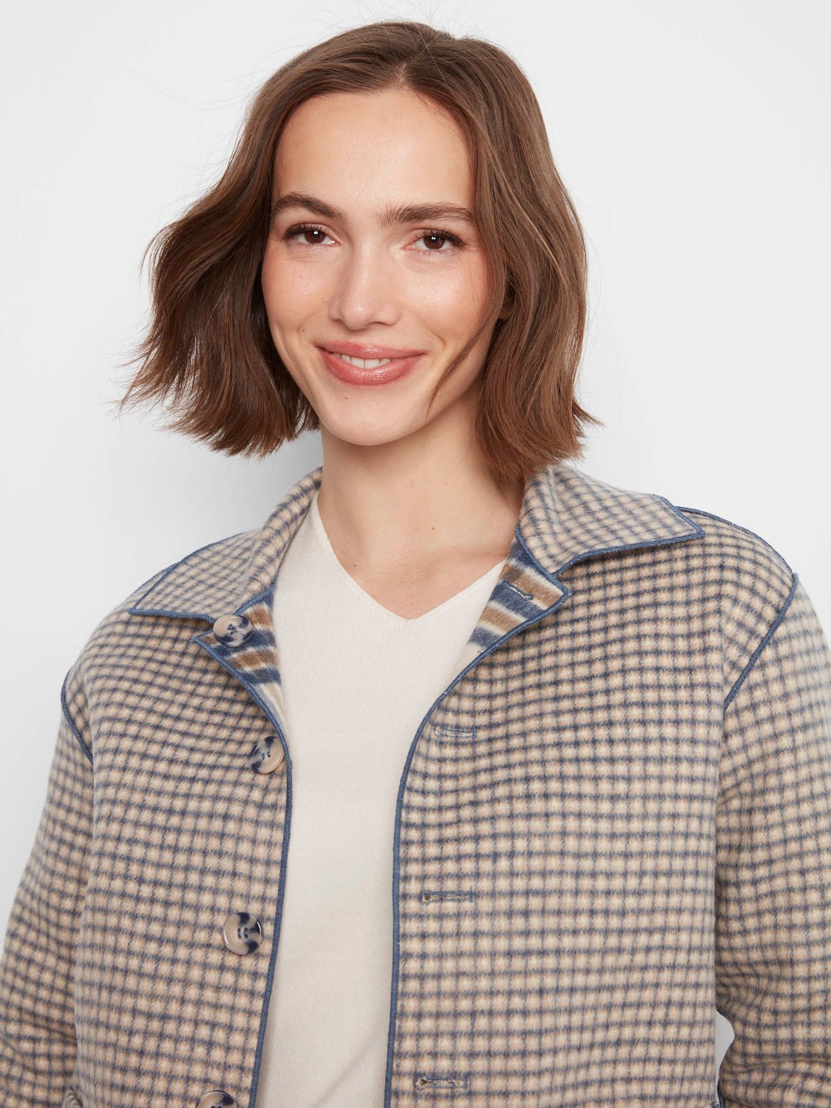 Reversible Plaid Jacket - Ecru