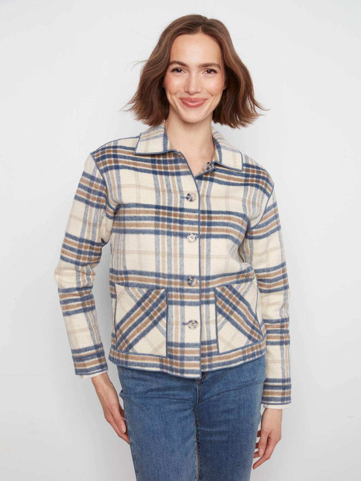 Reversible Plaid Jacket - Ecru