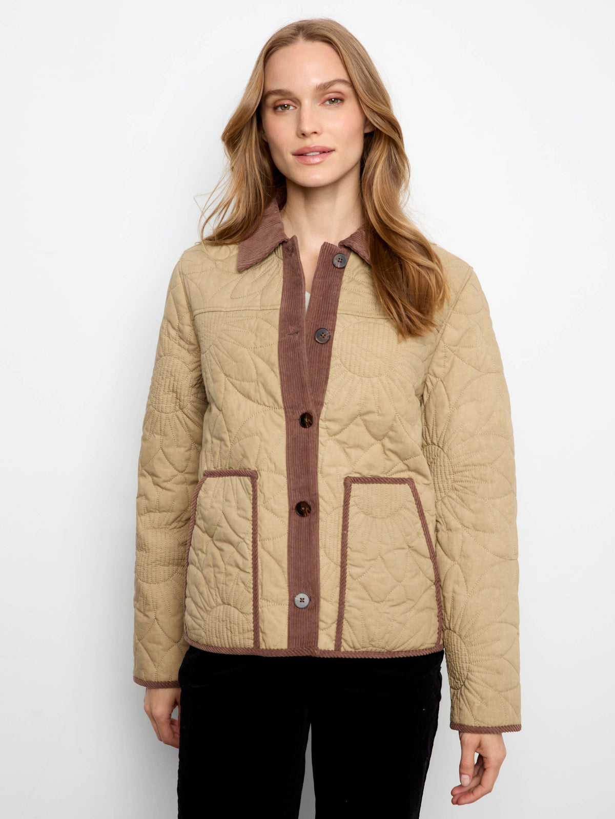 Quilted Jacket With Corduroy Trim - Latte