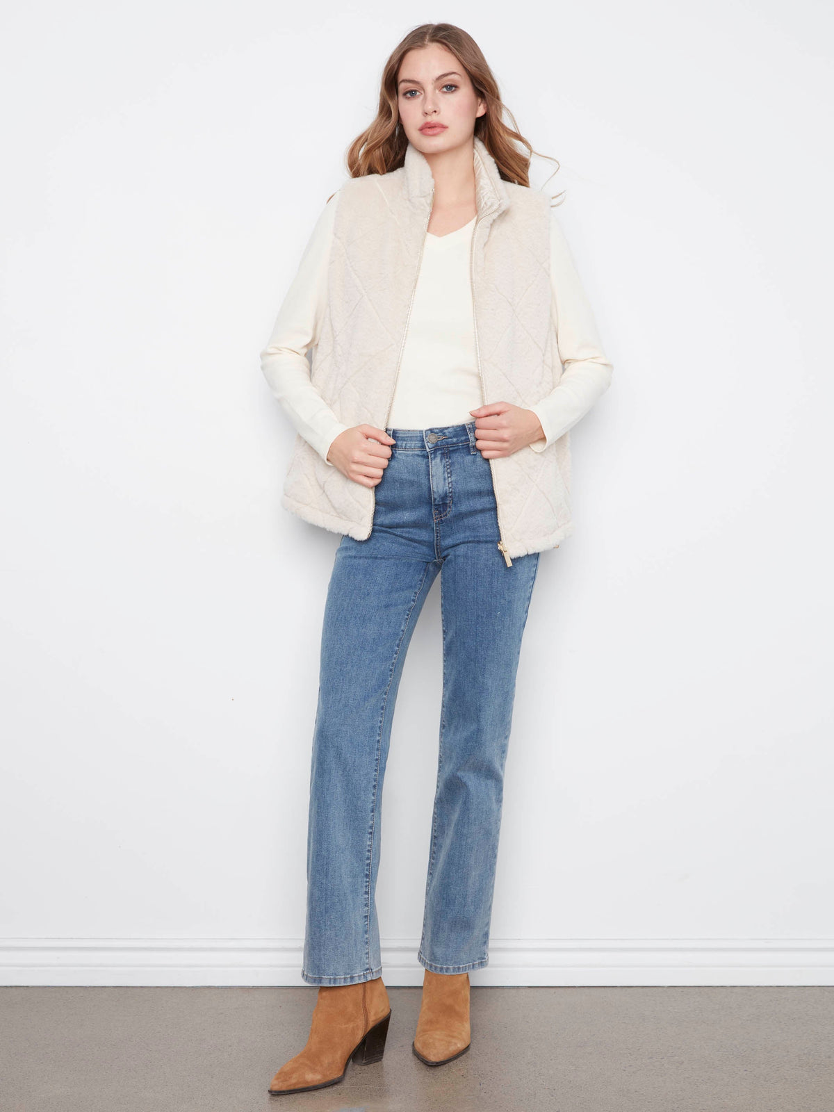 Reversible Faux Fur Quilted Vest - Pearl