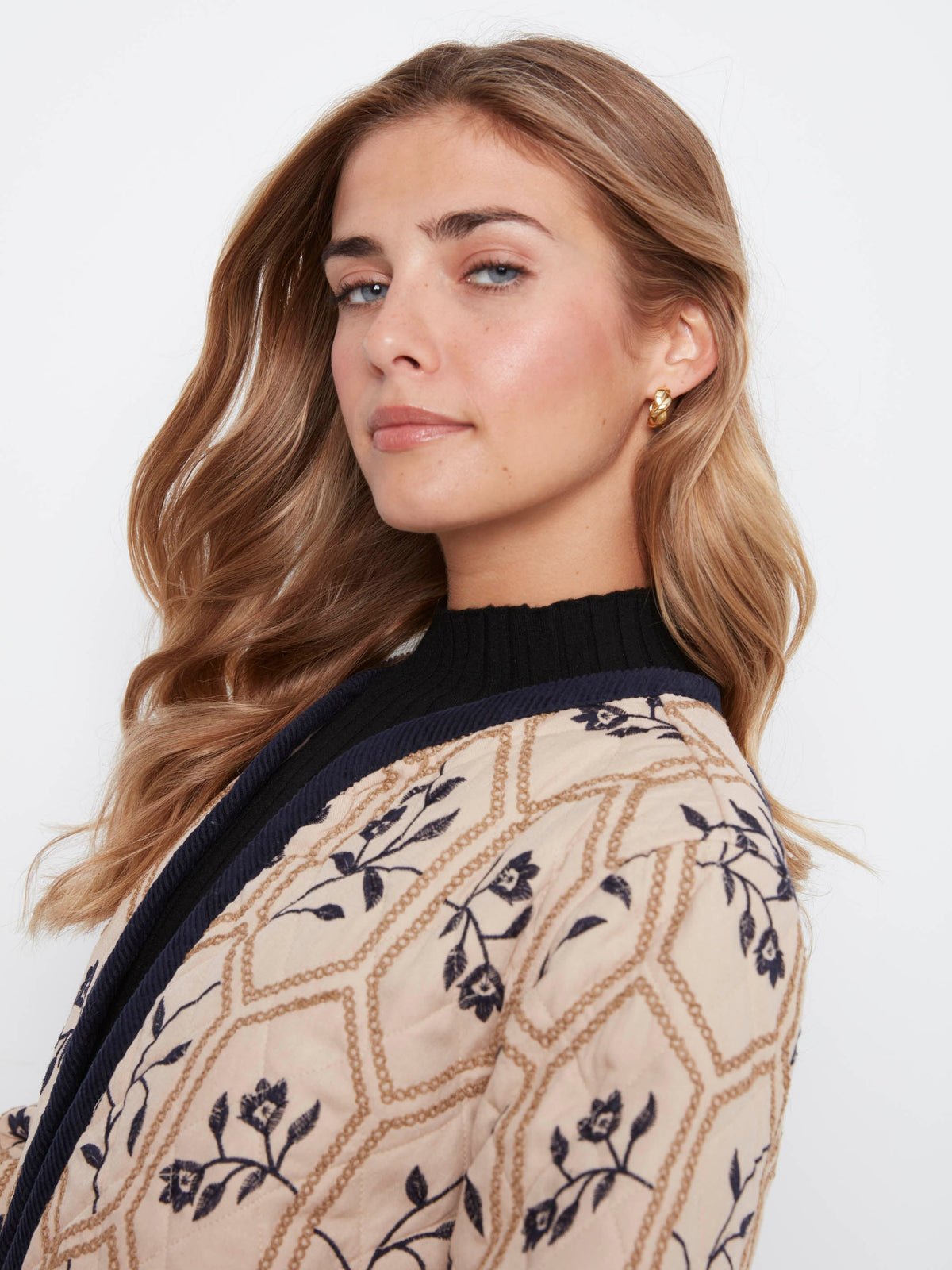 Reversible Embroidered Quilted Jacket - Biscuit
