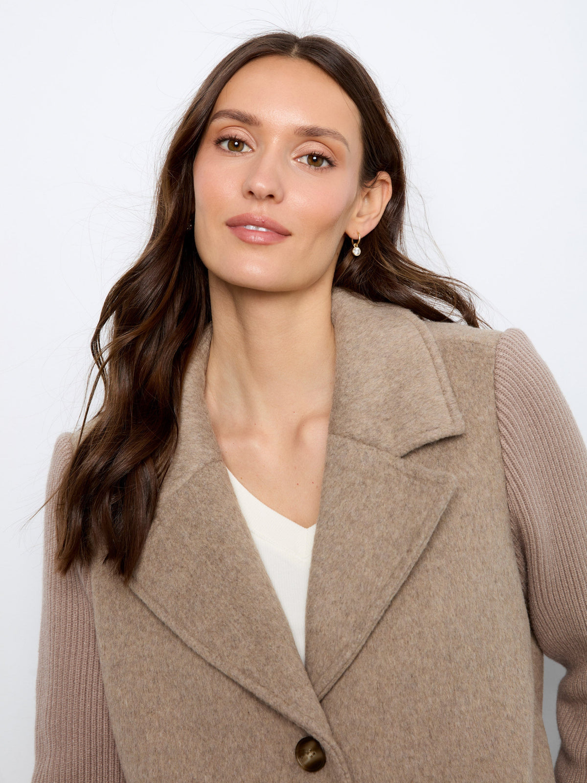 Wool Blend Jacket With Rib Knit Sleeves - Heather Taupe