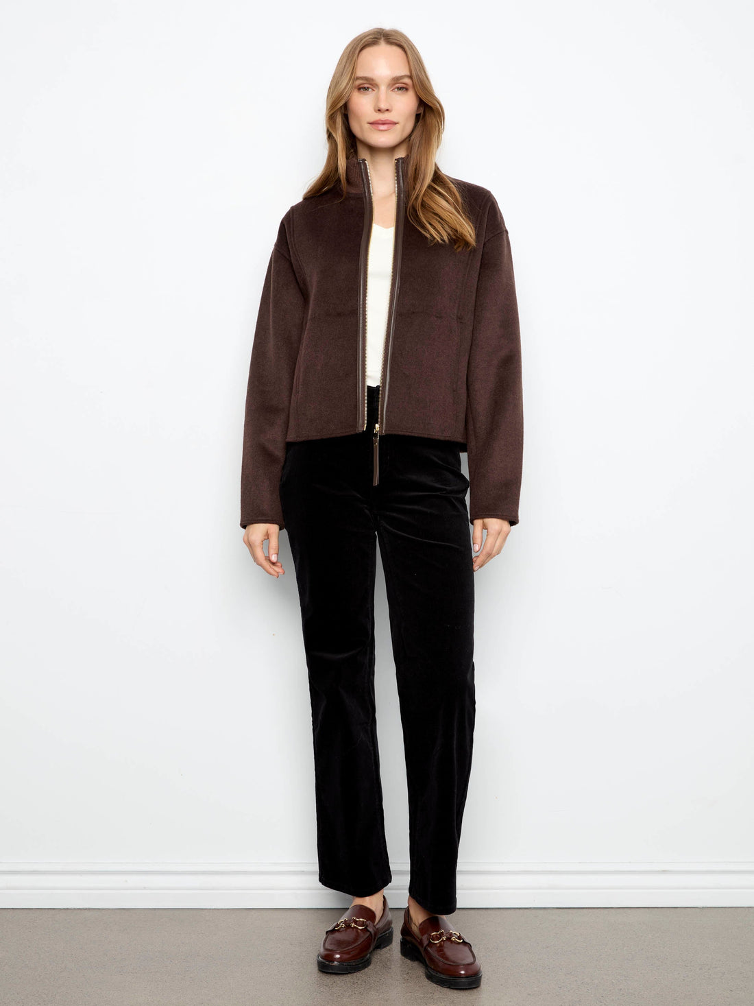 Wool Blend Bomber Jacket - Coffee