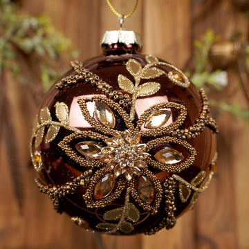 Burgundy Floral Ball Christmas Ornament