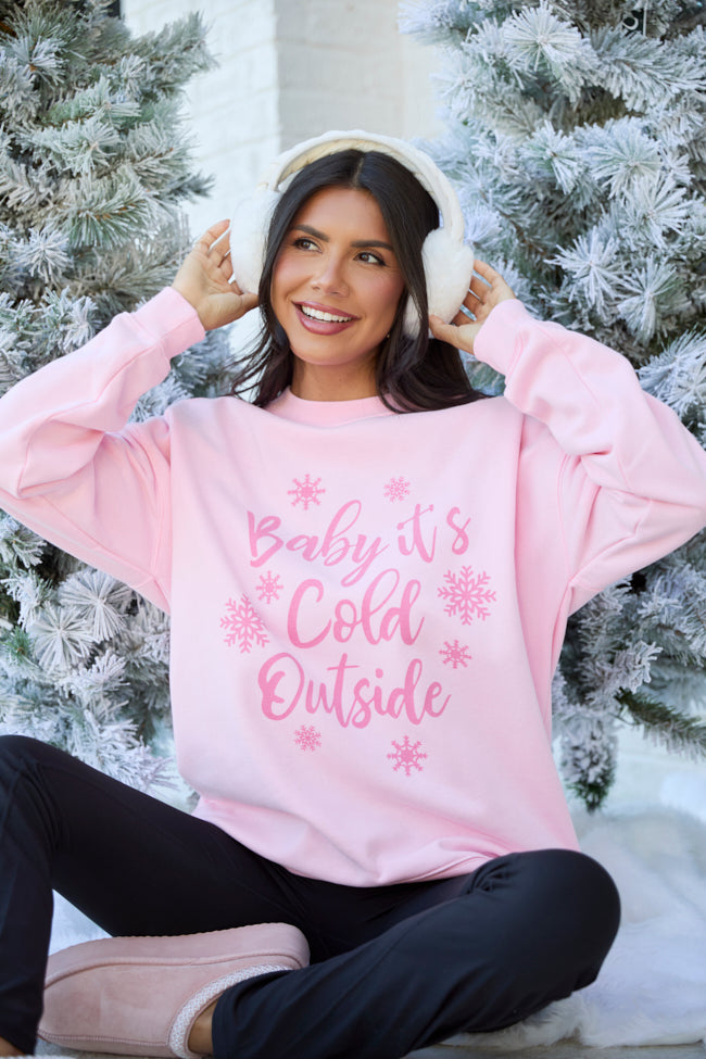 Baby It's Cold Outside Light Pink Graphic Sweatshirt