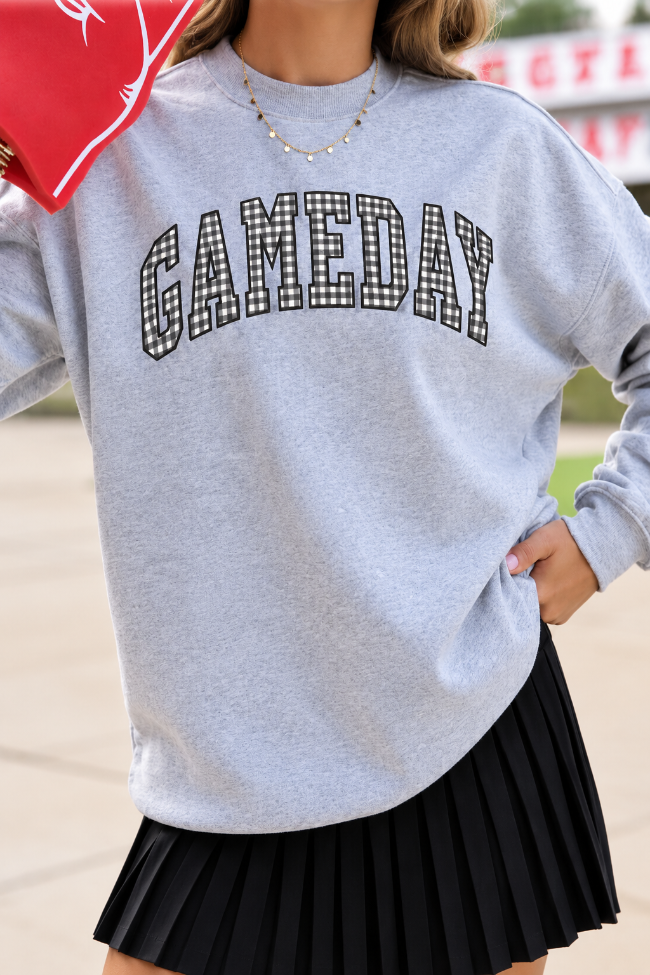 Gameday Black Gingham Light Grey Graphic Sweatshirt