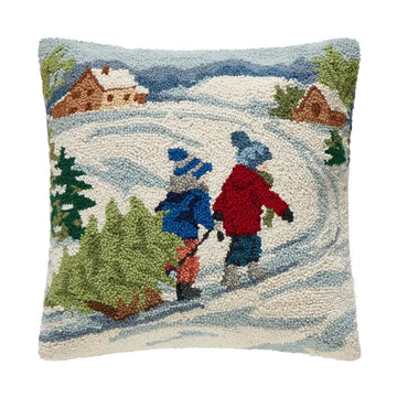 Children and Christmas Tree Wool Hook Pillow